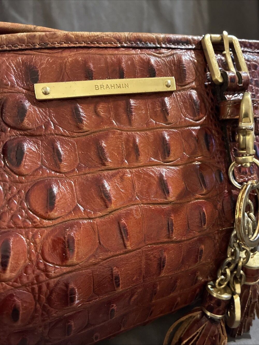 Brahmin Melbourne Mini Asher Leather Shoulder Bag Croc Embossed - Picture 2 of 16